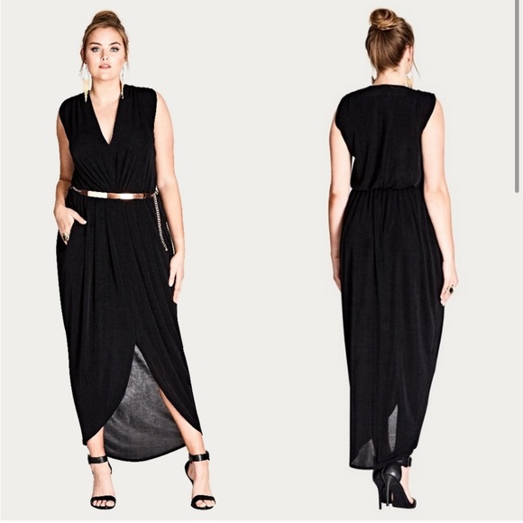 City Chic Dresses & Skirts - NWT City Chic V-Neck Sexy Black Waist-Defined Belted Maxi Dress SIZE L/20
